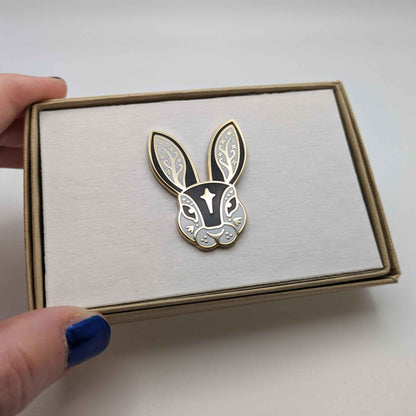 Black Fairytale Rabbit Enamel Pin in Gift Box