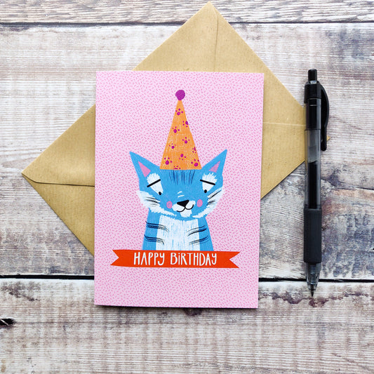 Party Tiger Birthday Card (Blue Tiger)